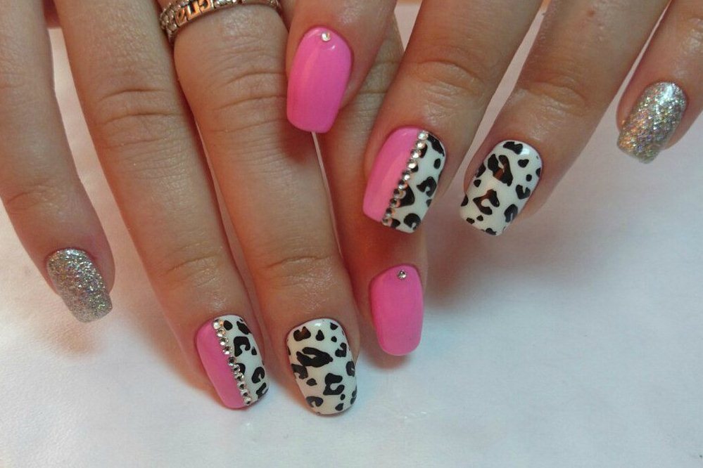 Розовый Ногти С Леопардом Дизайн